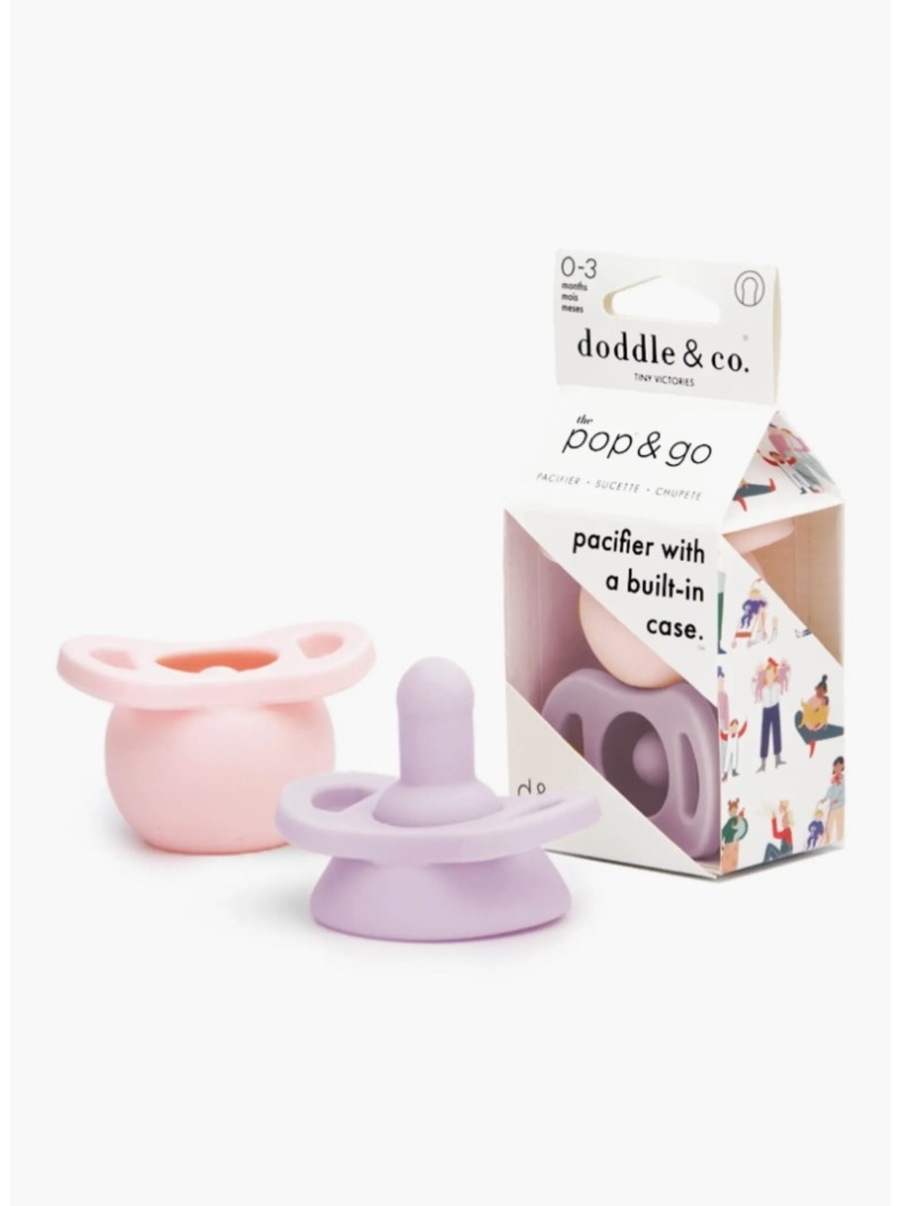Pop & Go Silicone Pacifier Set — Pink & Lavender 2 Pack. Doddle & Co